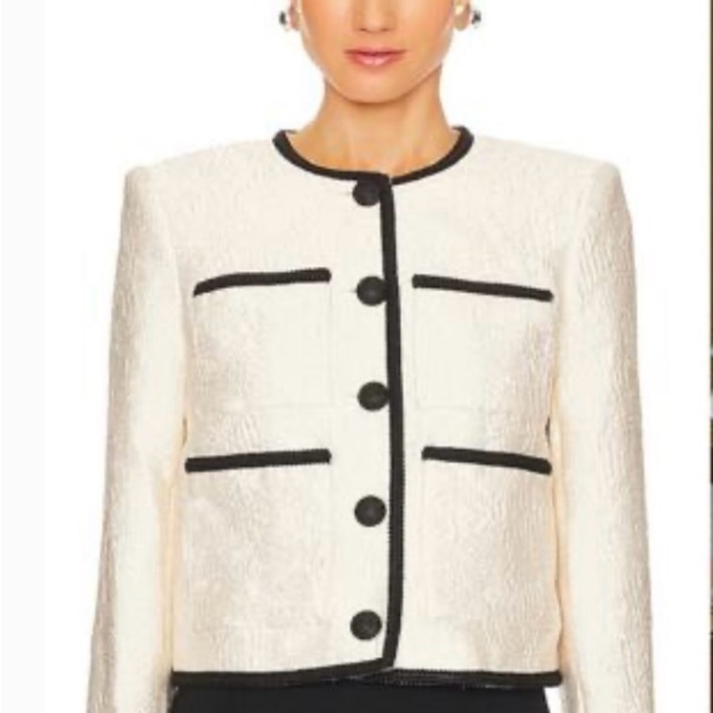 Veronica Beard Darla Jacquard Cream Blazer with Black Trim